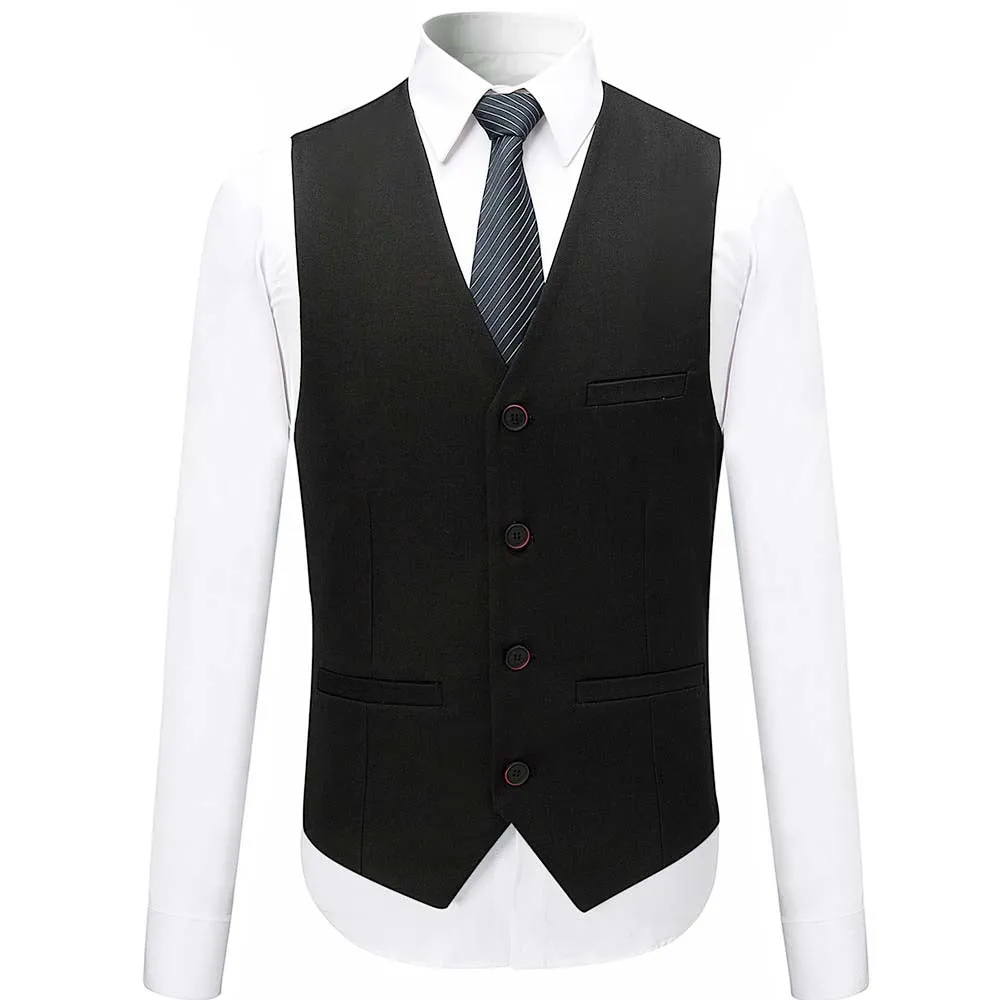 3-Piece Slim Fit Solid Black Smart Wedding Formal Suit