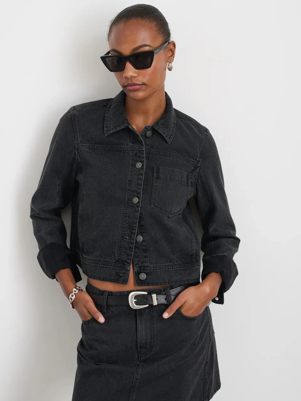 Alex Mill - Betty Cropped Jacket in Black Denim (Washed Black)