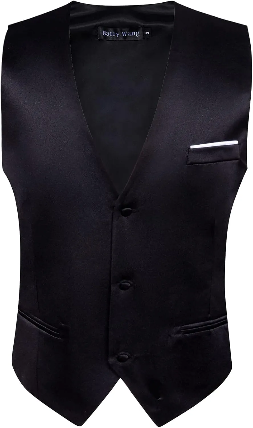 Barry.Wang Mens Satin Suit Vest Formal/Leisure V-neck 2 Pockets Wedding Party Tuxedo Waistcoat
