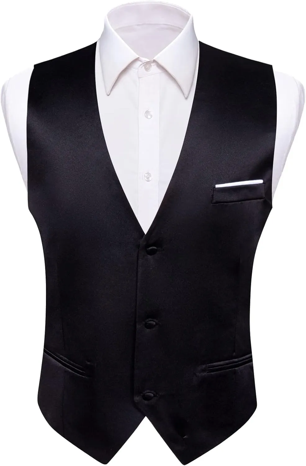 Barry.Wang Mens Satin Suit Vest Formal/Leisure V-neck 2 Pockets Wedding Party Tuxedo Waistcoat