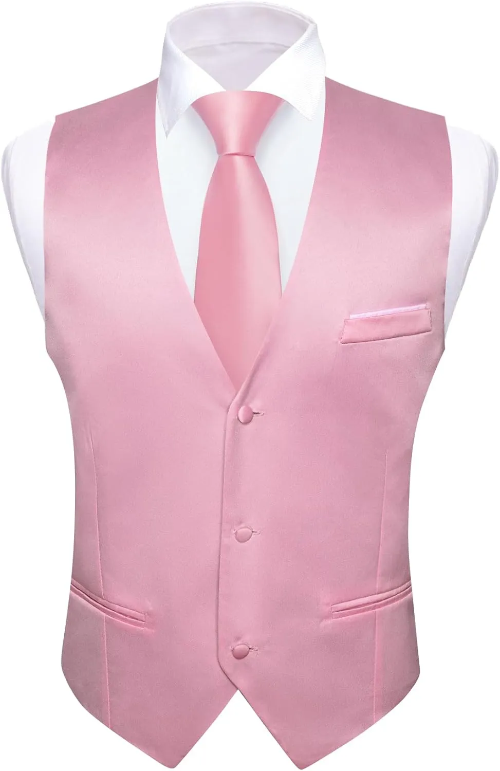 Barry.Wang Mens Satin Suit Vest Formal/Leisure V-neck 2 Pockets Wedding Party Tuxedo Waistcoat