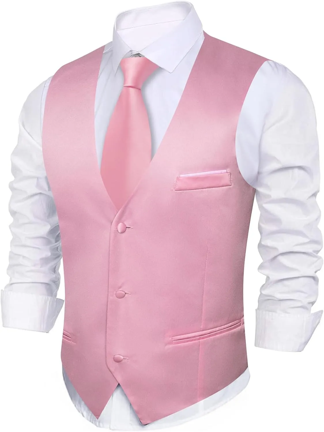 Barry.Wang Mens Satin Suit Vest Formal/Leisure V-neck 2 Pockets Wedding Party Tuxedo Waistcoat