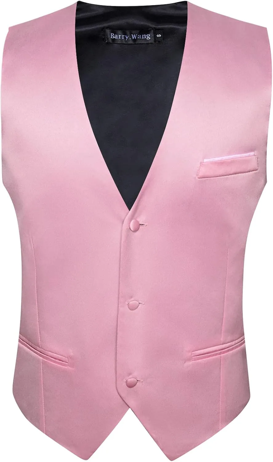 Barry.Wang Mens Satin Suit Vest Formal/Leisure V-neck 2 Pockets Wedding Party Tuxedo Waistcoat