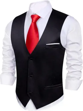 Barry.Wang Mens Satin Suit Vest Formal/Leisure V-neck 2 Pockets Wedding Party Tuxedo Waistcoat