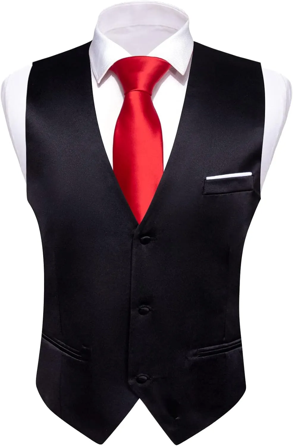 Barry.Wang Mens Satin Suit Vest Formal/Leisure V-neck 2 Pockets Wedding Party Tuxedo Waistcoat