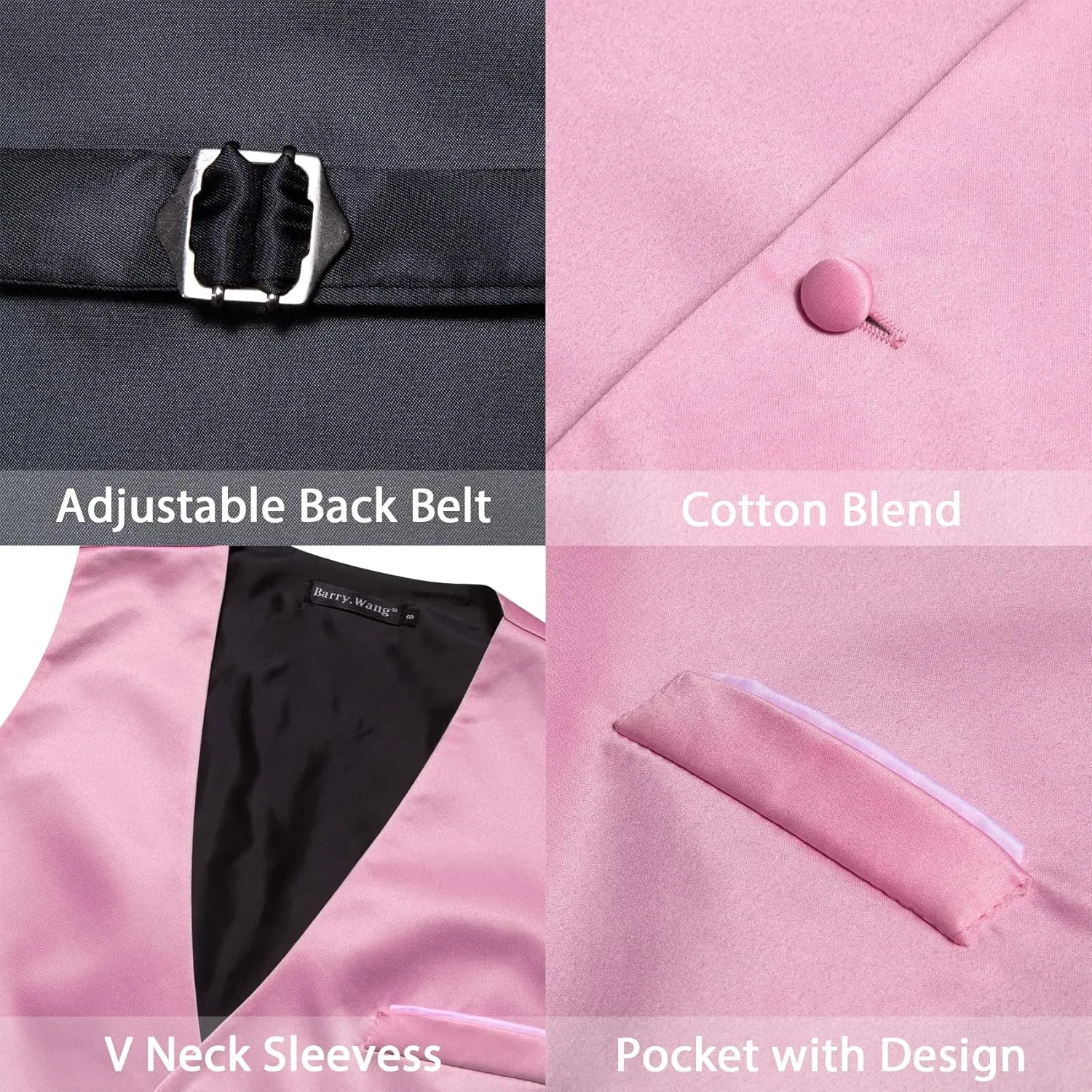 Barry.Wang Mens Satin Suit Vest Formal/Leisure V-neck 2 Pockets Wedding Party Tuxedo Waistcoat