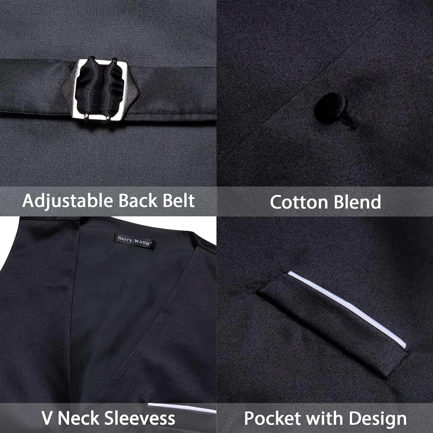Barry.Wang Mens Satin Suit Vest Formal/Leisure V-neck 2 Pockets Wedding Party Tuxedo Waistcoat