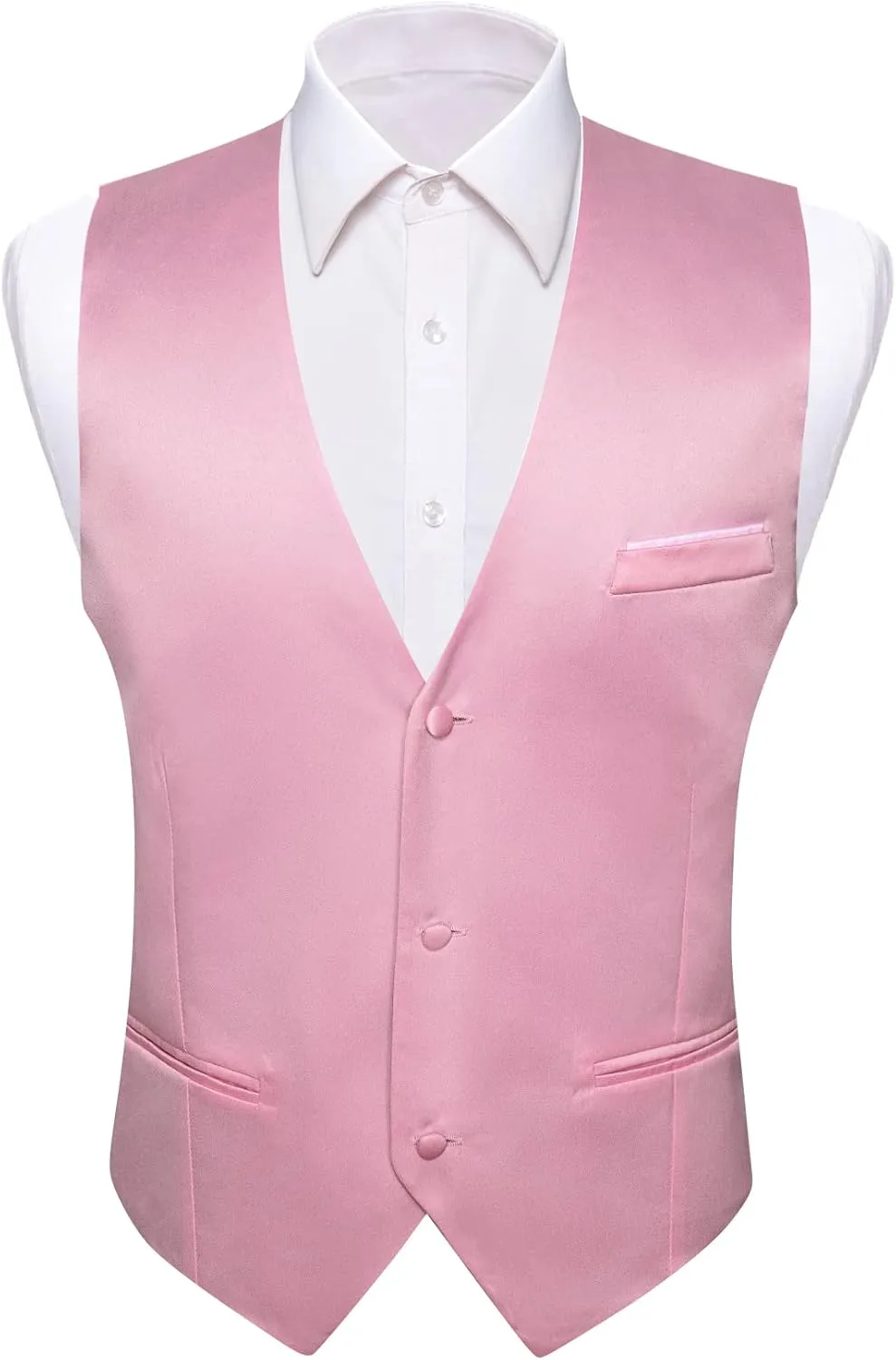 Barry.Wang Mens Satin Suit Vest Formal/Leisure V-neck 2 Pockets Wedding Party Tuxedo Waistcoat