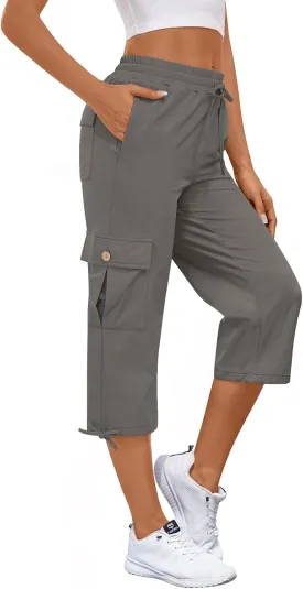 Bestbee Cargo Capris Hiking Pants for Women, Lightweight Quick Dry Outdoor Athletic Travel Casual Trousers with 6 Pockets