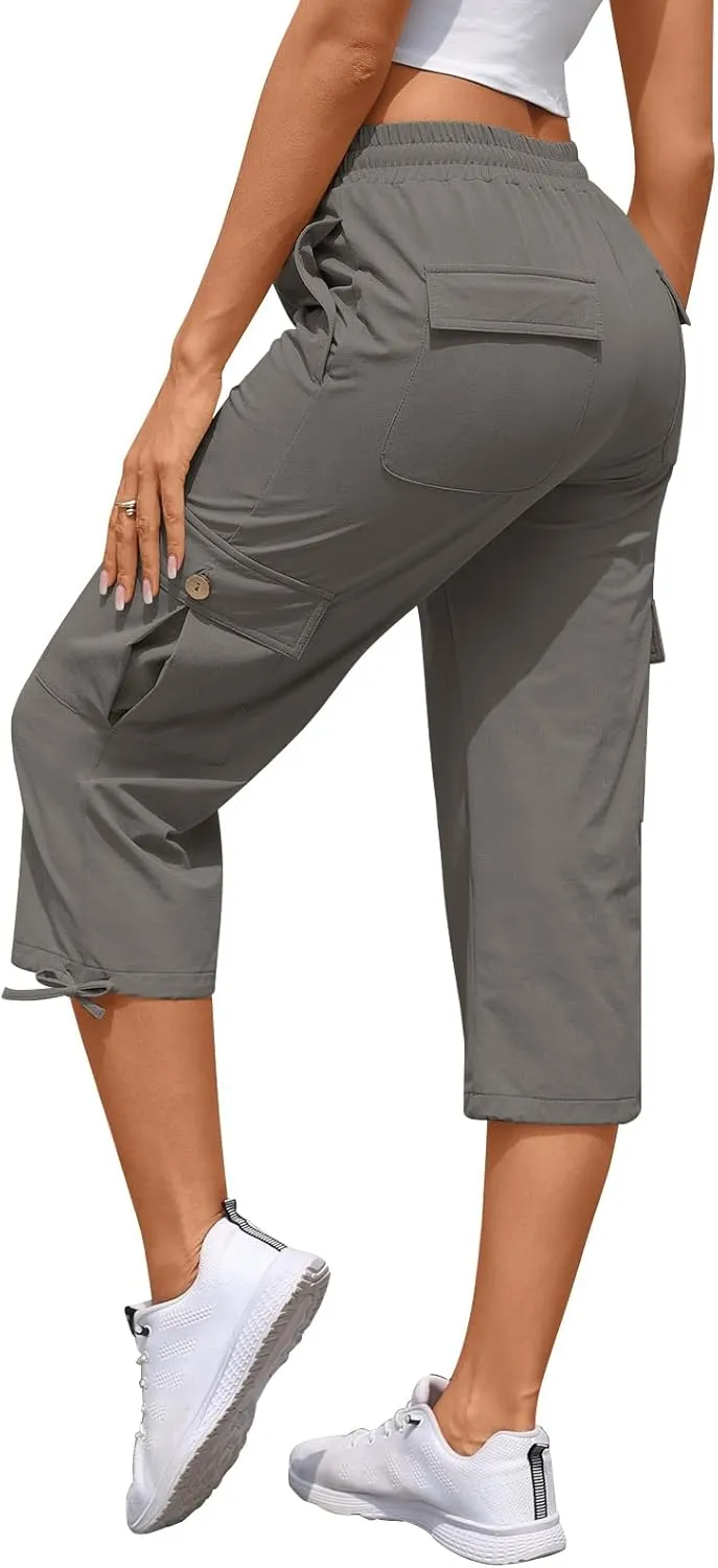 Bestbee Cargo Capris Hiking Pants for Women, Lightweight Quick Dry Outdoor Athletic Travel Casual Trousers with 6 Pockets