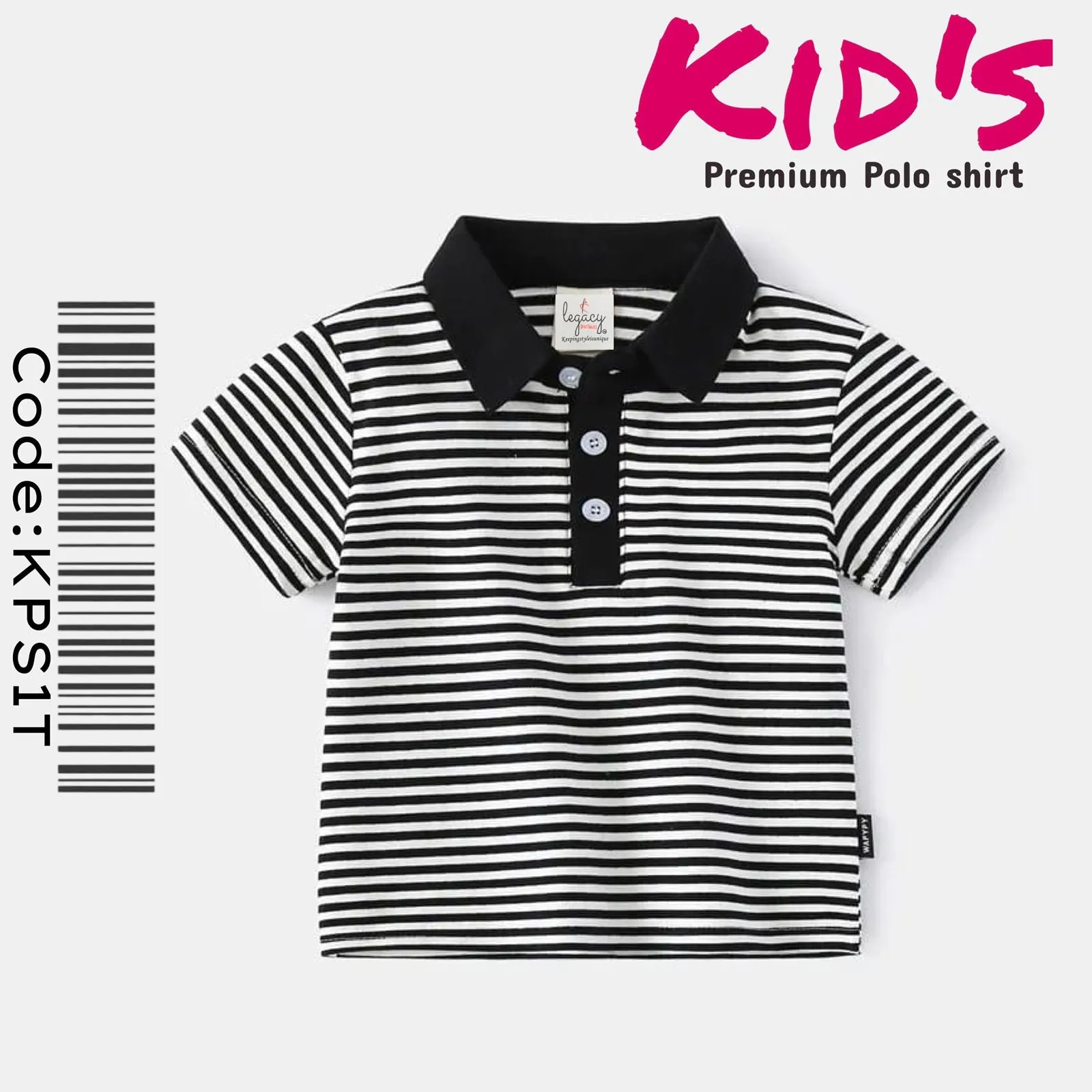 Black and White Strip Baby & Kids Super Comfortable Polo shirt