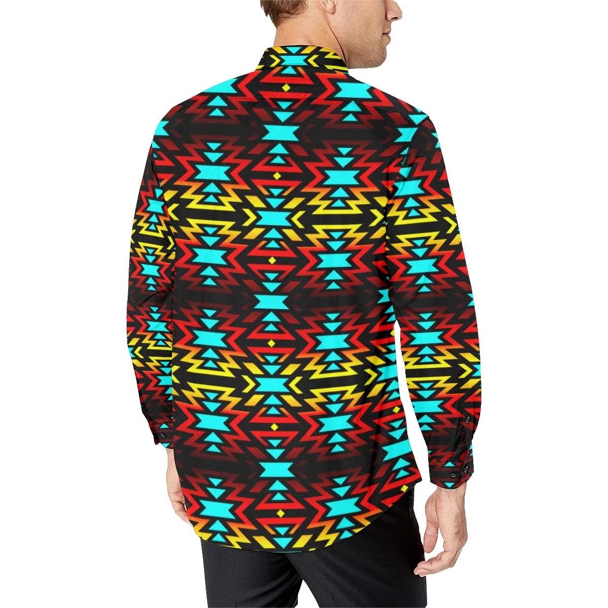 Black Fire and Turquoise Men's Casual Dress Shirt