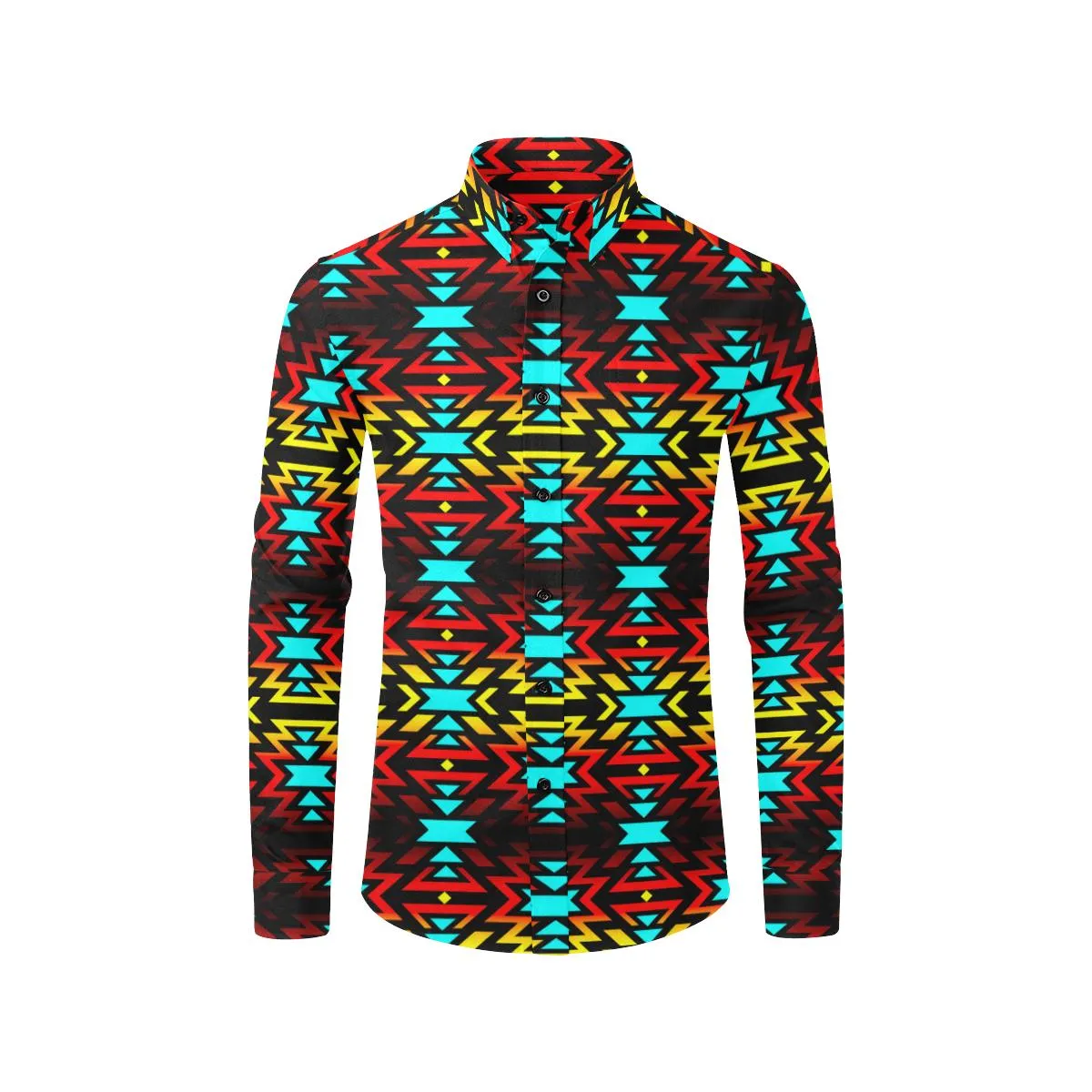 Black Fire and Turquoise Men's Casual Dress Shirt