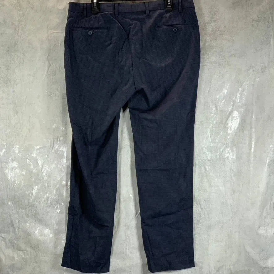 CALVIN KLEIN Men's Navy Mini-Check Slim-Fit Stretch Dress Pants SZ 38X30