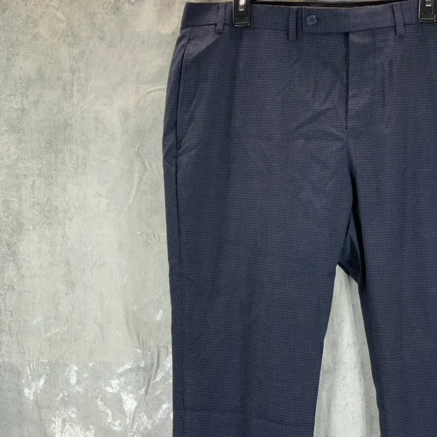 CALVIN KLEIN Men's Navy Mini-Check Slim-Fit Stretch Dress Pants SZ 38X30
