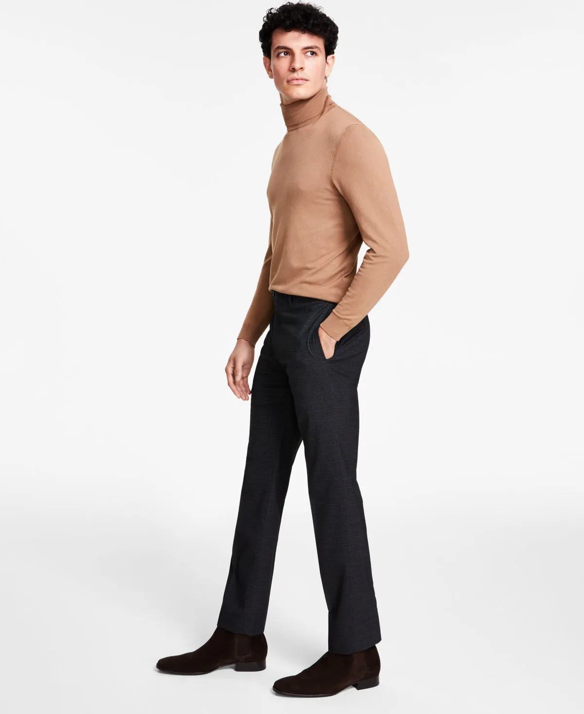 Calvin Klein Mens Slim Fit fit Dress Pants 40 / 32 Charcoal Grey Plaid Stretch