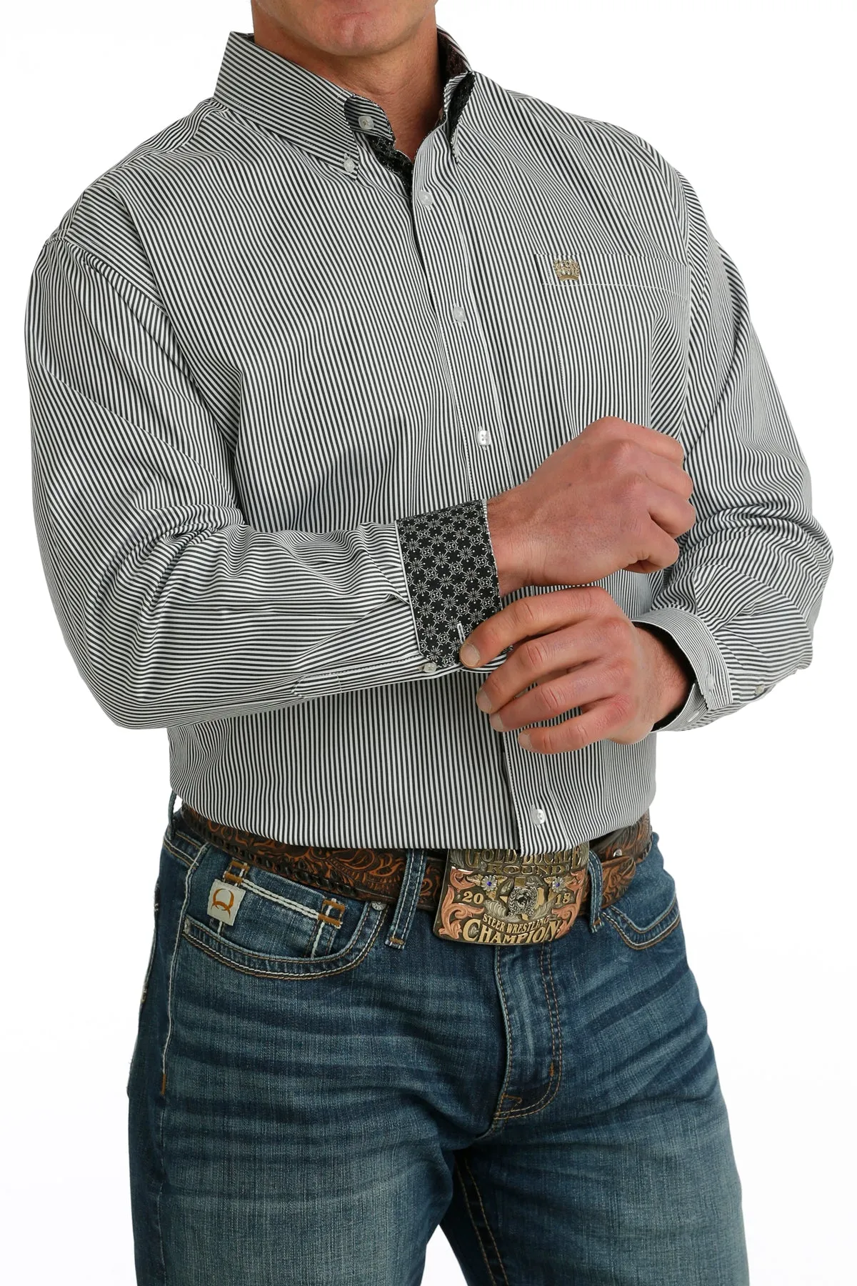 CINCH TENCEL STRIPE BLK/WHT BUTTON SHIRT