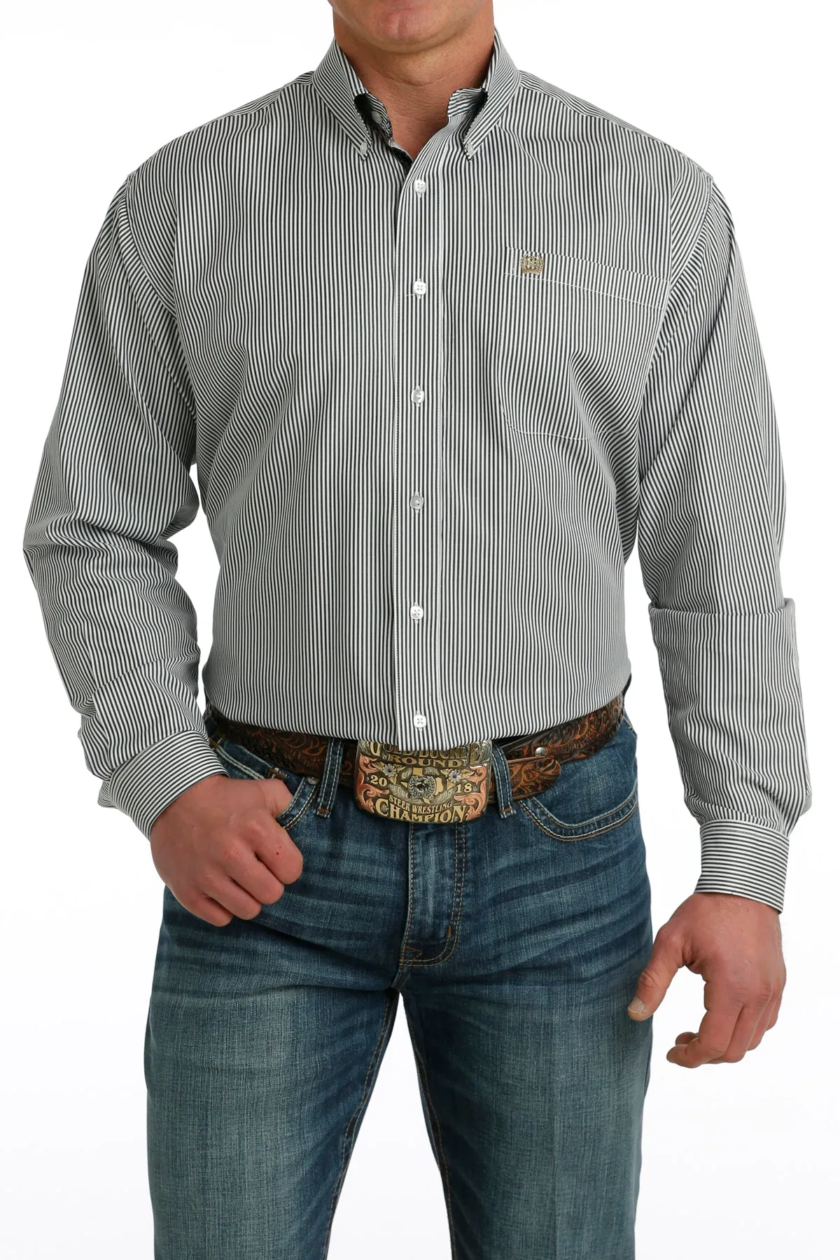 CINCH TENCEL STRIPE BLK/WHT BUTTON SHIRT