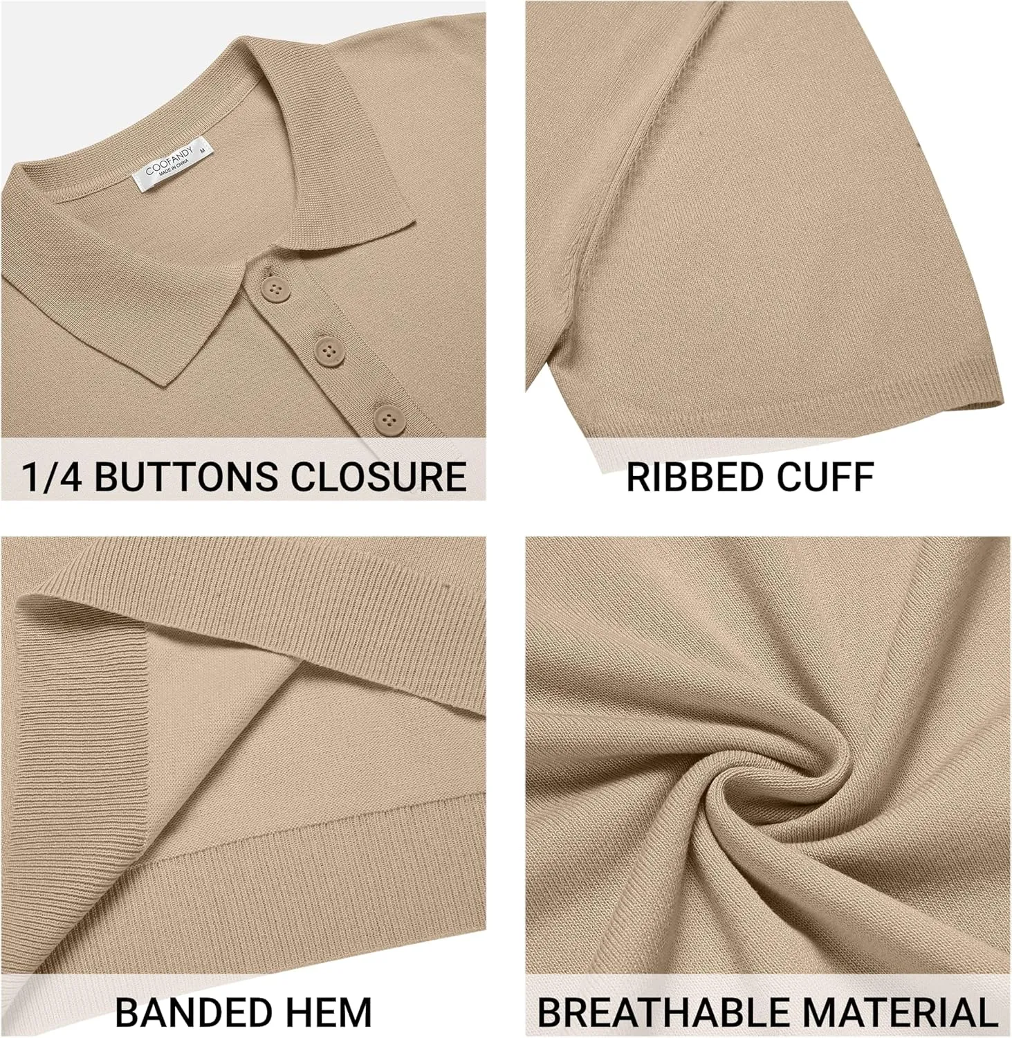COOFANDY Mens Knit Polo Shirts Casual Short Sleeve Button Down Polo Shirt Classic Golf Shirts