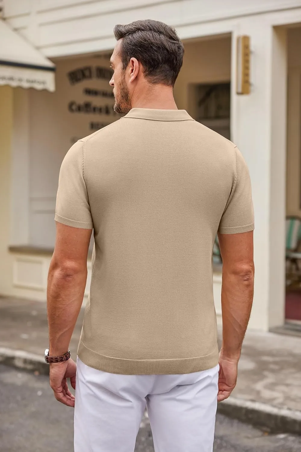 COOFANDY Mens Knit Polo Shirts Casual Short Sleeve Button Down Polo Shirt Classic Golf Shirts