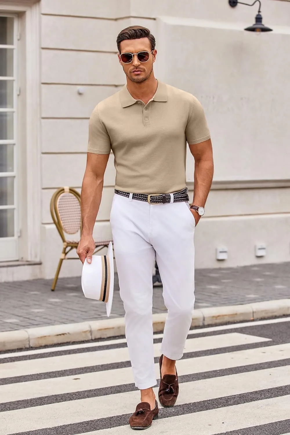 COOFANDY Mens Knit Polo Shirts Casual Short Sleeve Button Down Polo Shirt Classic Golf Shirts
