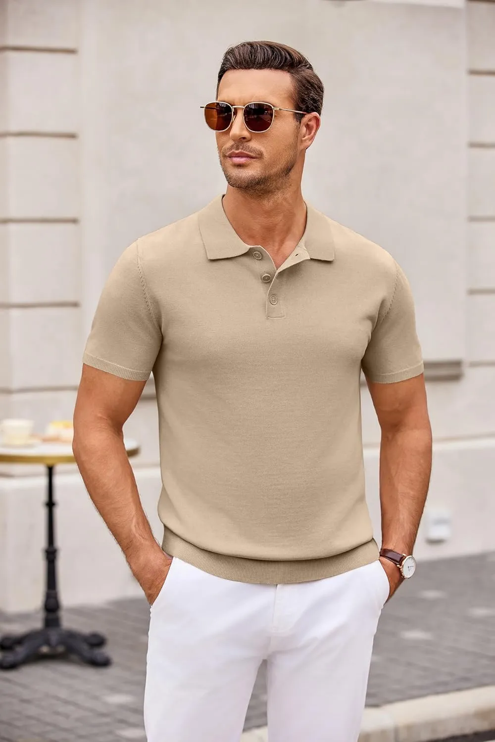 COOFANDY Mens Knit Polo Shirts Casual Short Sleeve Button Down Polo Shirt Classic Golf Shirts