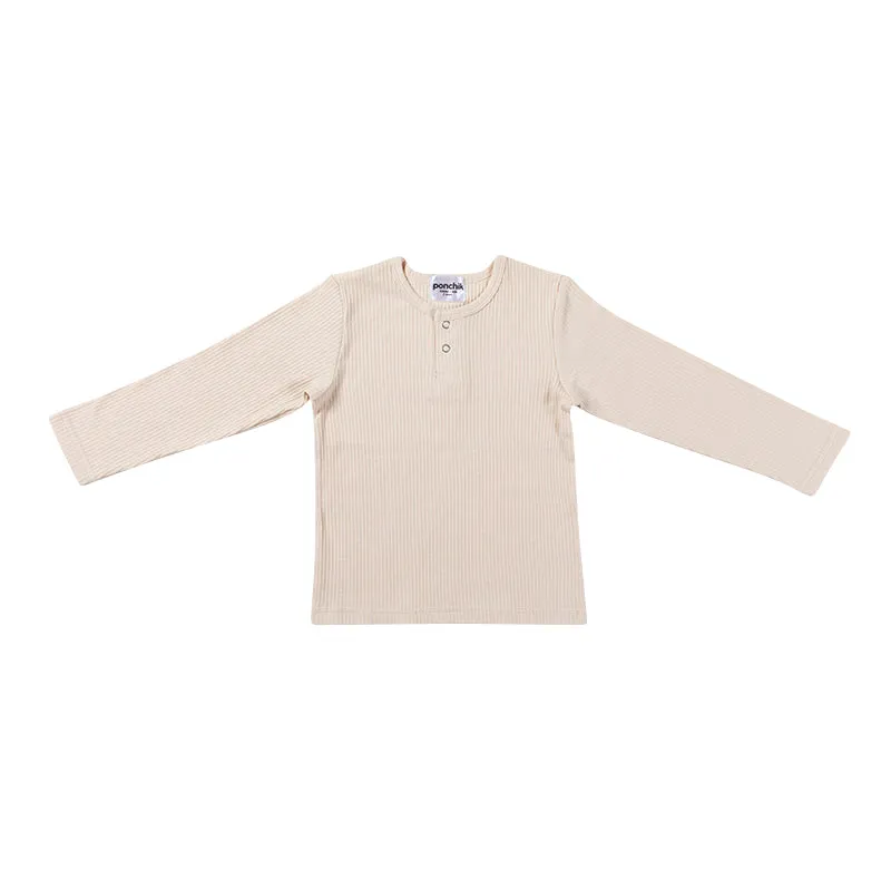 Cotton Rib Henley T Shirt - Buttermilk