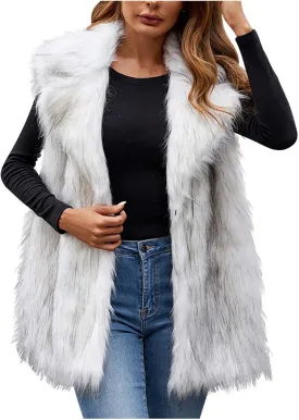 DDAPJ pyju Faux Fur Vest Jacket for Women Sleeveless Open Front Winter Warm Waistcoat Fluffy Fuzzy Gilet Coat Outerwear