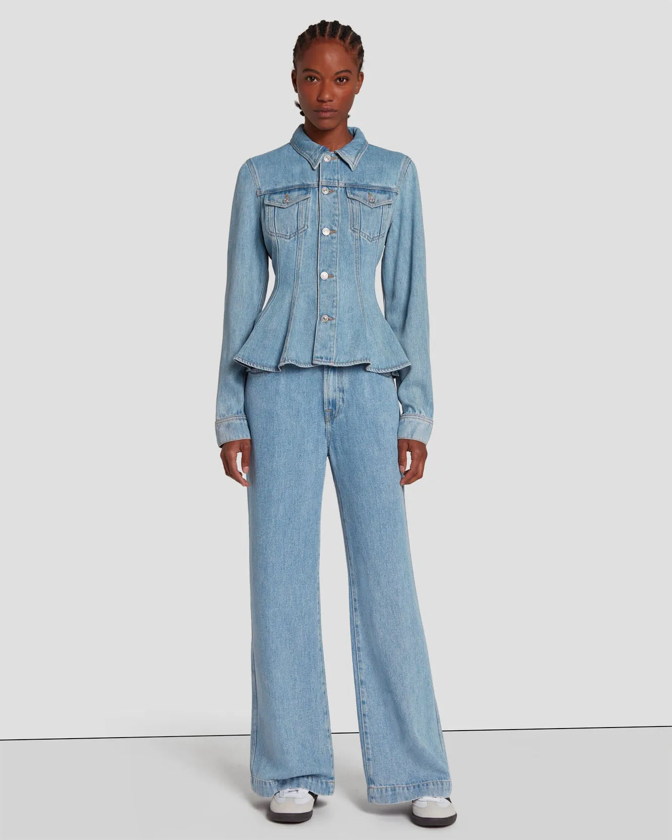 Denim Lustre Trucker Jacket in Volcan Blue