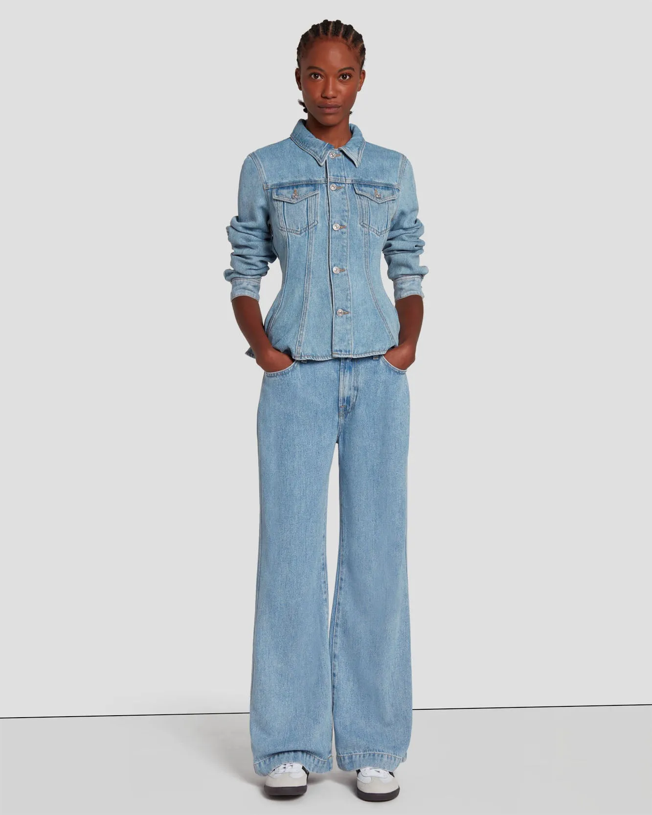 Denim Lustre Trucker Jacket in Volcan Blue