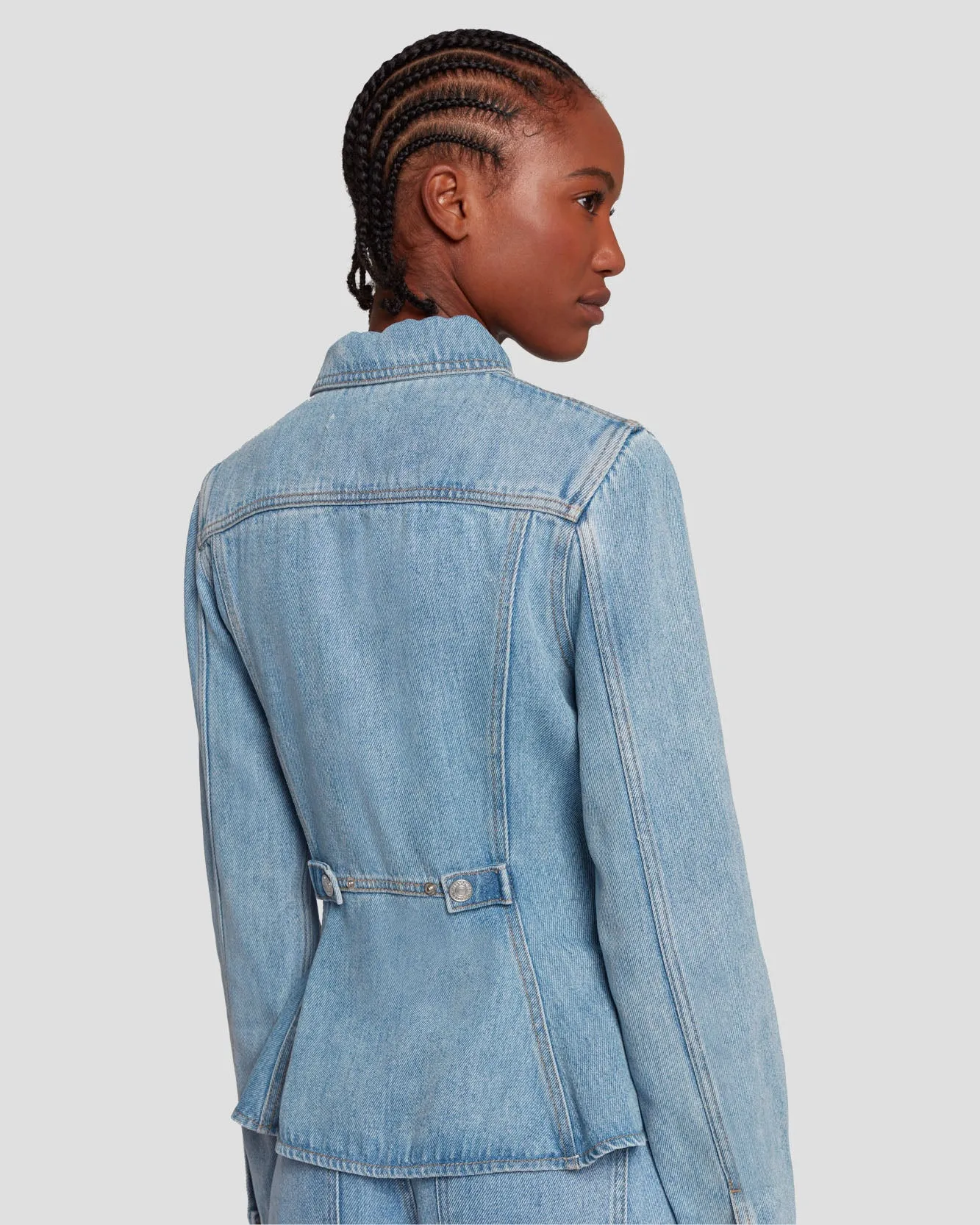 Denim Lustre Trucker Jacket in Volcan Blue
