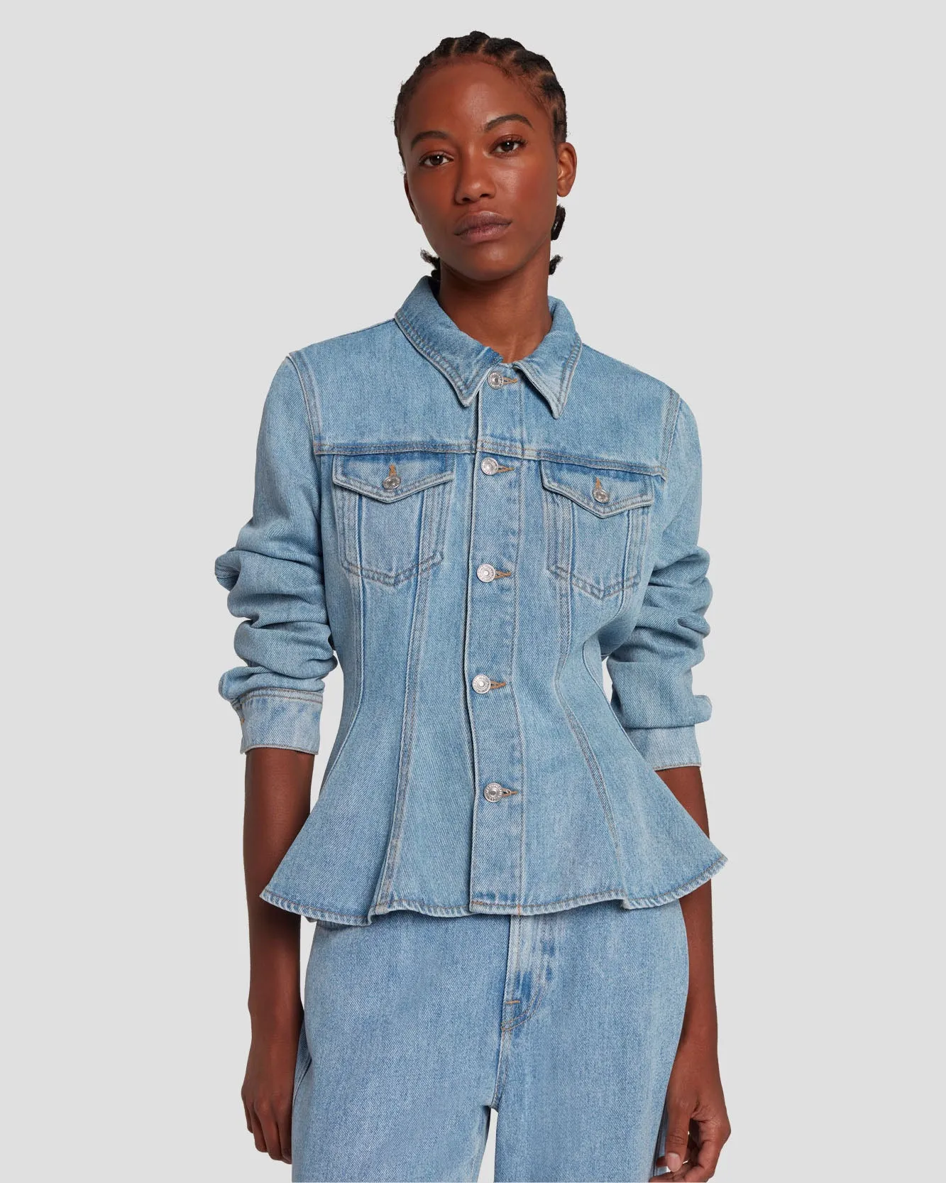 Denim Lustre Trucker Jacket in Volcan Blue