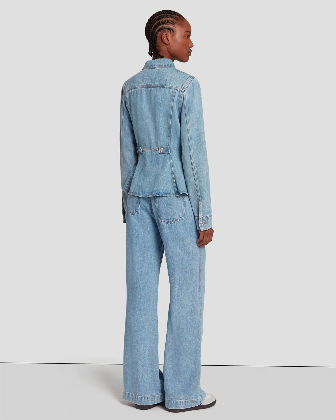 Denim Lustre Trucker Jacket in Volcan Blue