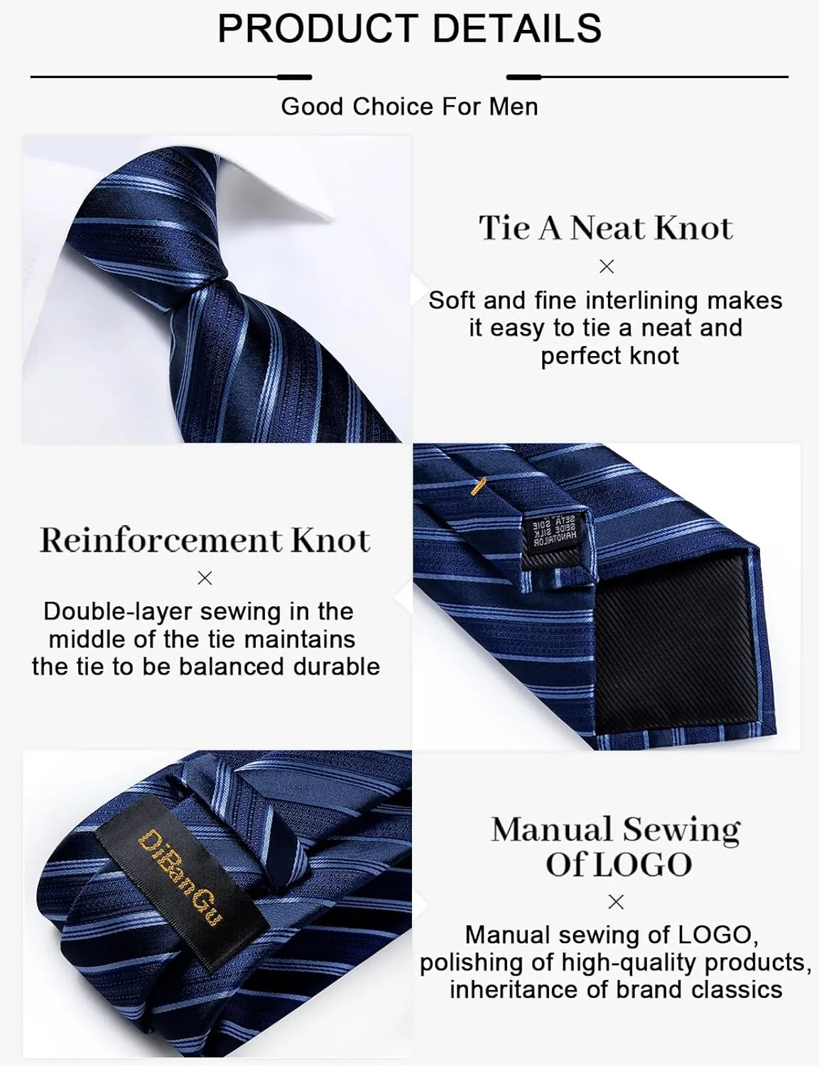 DiBanGu Mens Striped Tie Silk Woven Necktie and Pocket Square Cufflinks Tie Clip Set Wedding Business Formal Gift Tie for Men