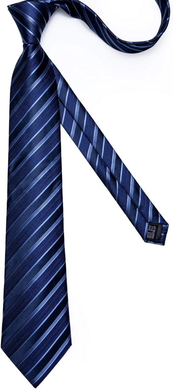DiBanGu Mens Striped Tie Silk Woven Necktie and Pocket Square Cufflinks Tie Clip Set Wedding Business Formal Gift Tie for Men