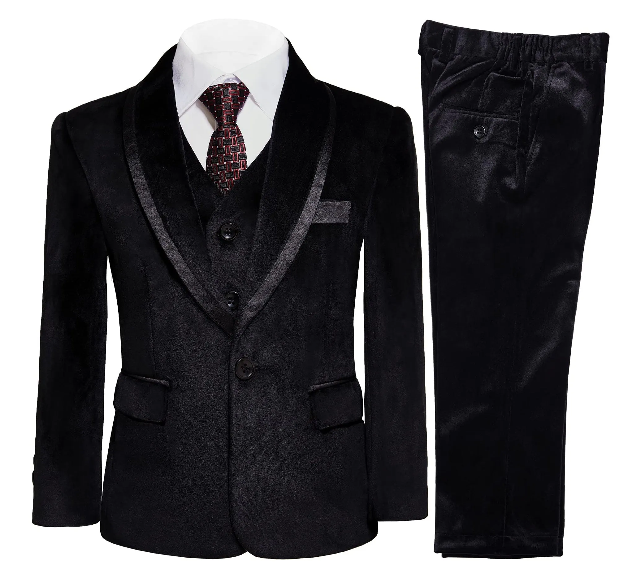 Fashion Boys' 3 Pieces Velvet Regular Fit Shawl Lapel Suit (Blazer vest Pants)