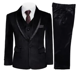 Fashion Boys' 3 Pieces Velvet Regular Fit Shawl Lapel Suit (Blazer vest Pants)