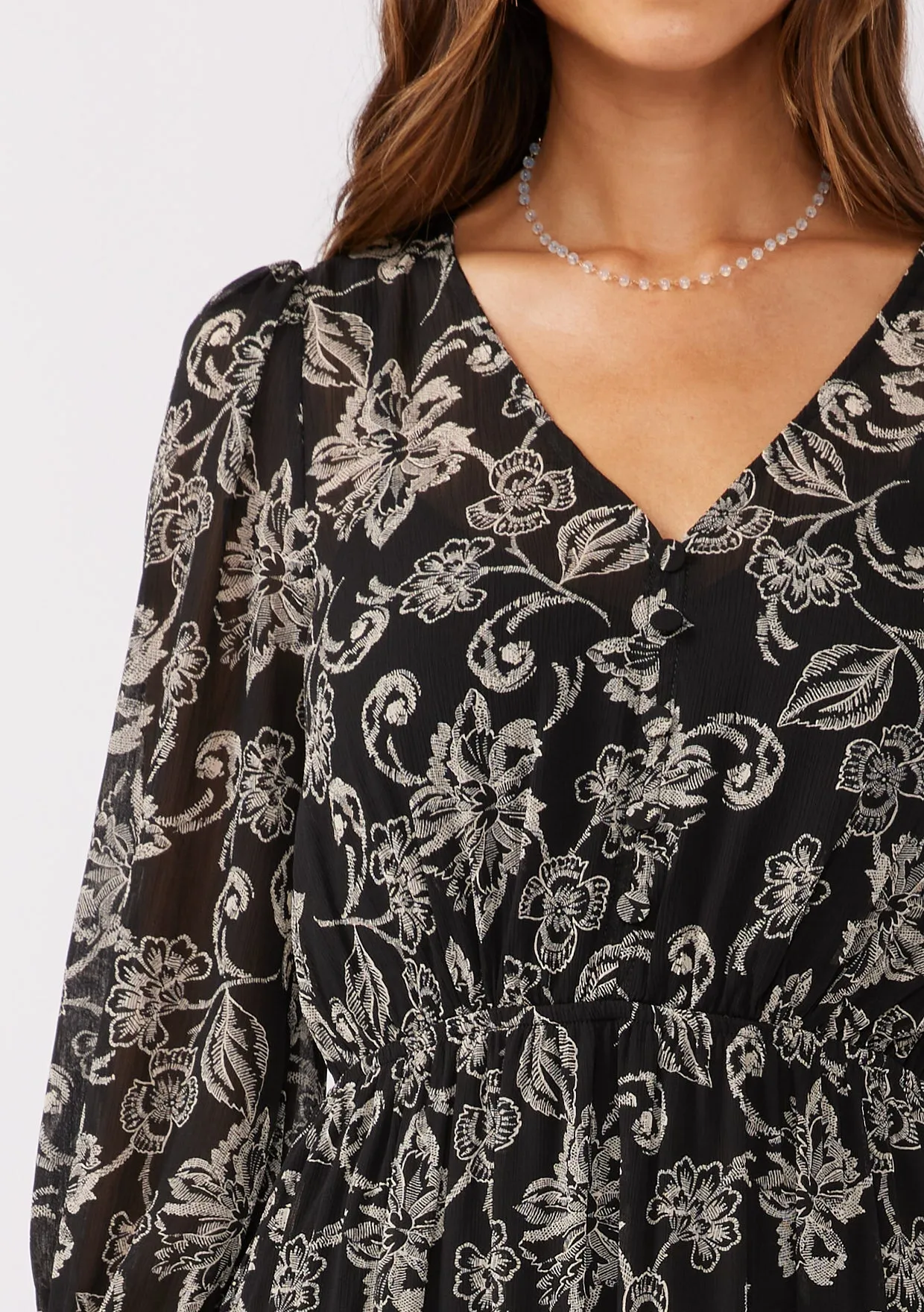 Floral V Neck Ruffled Tiered High-Low Maxi Dress