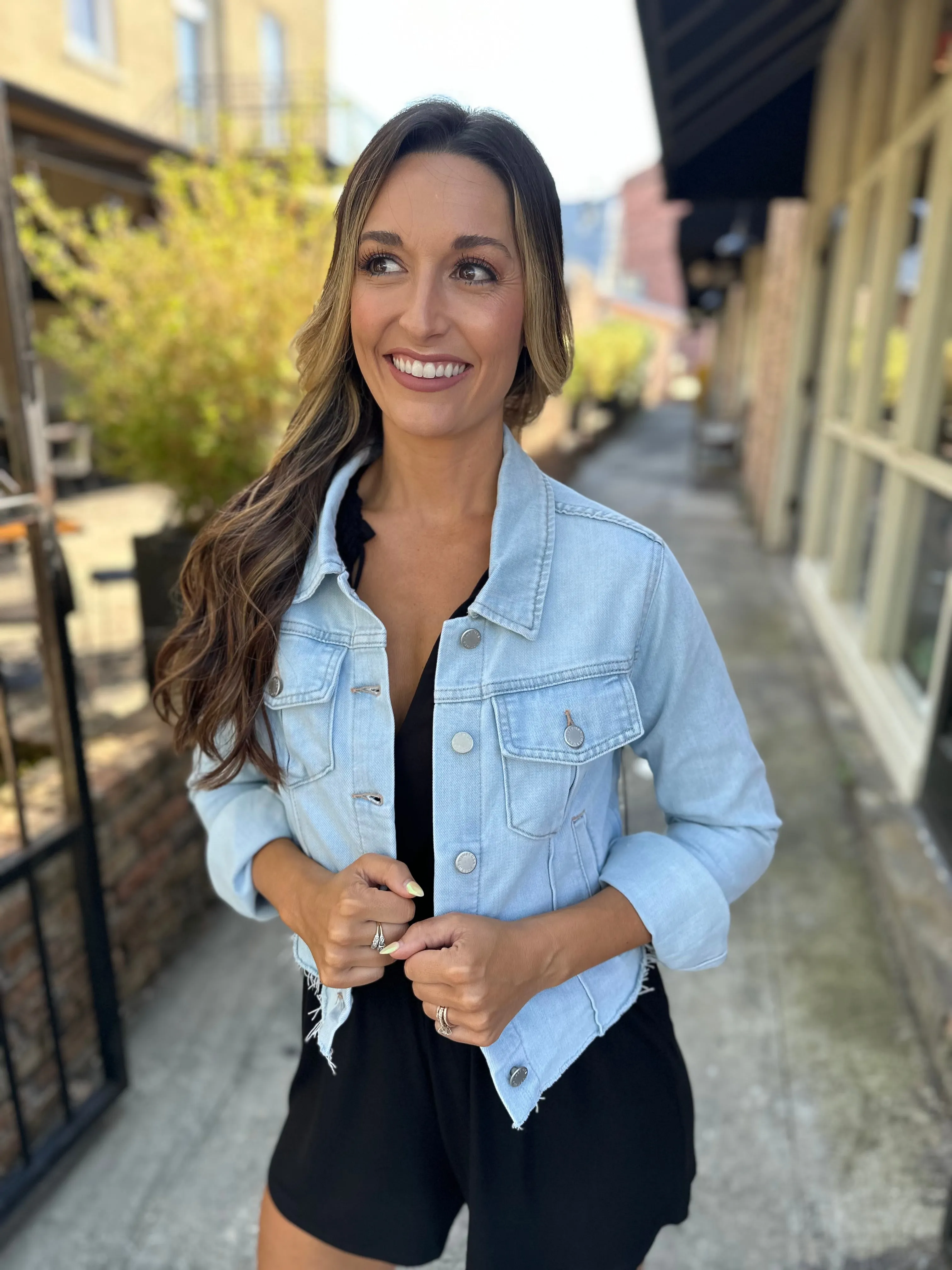 Fray Fitted Denim Jacket- Light Denim