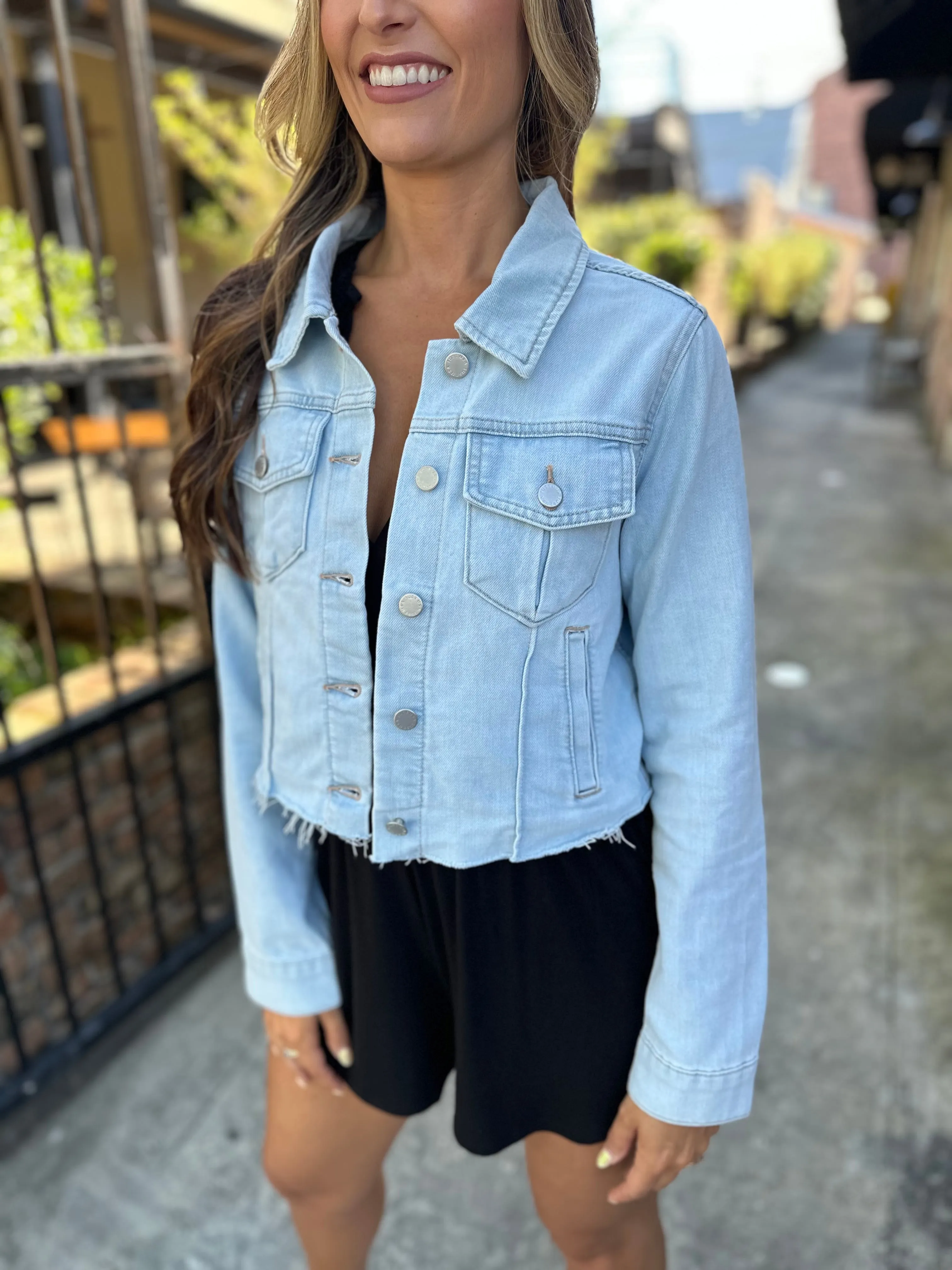 Fray Fitted Denim Jacket- Light Denim