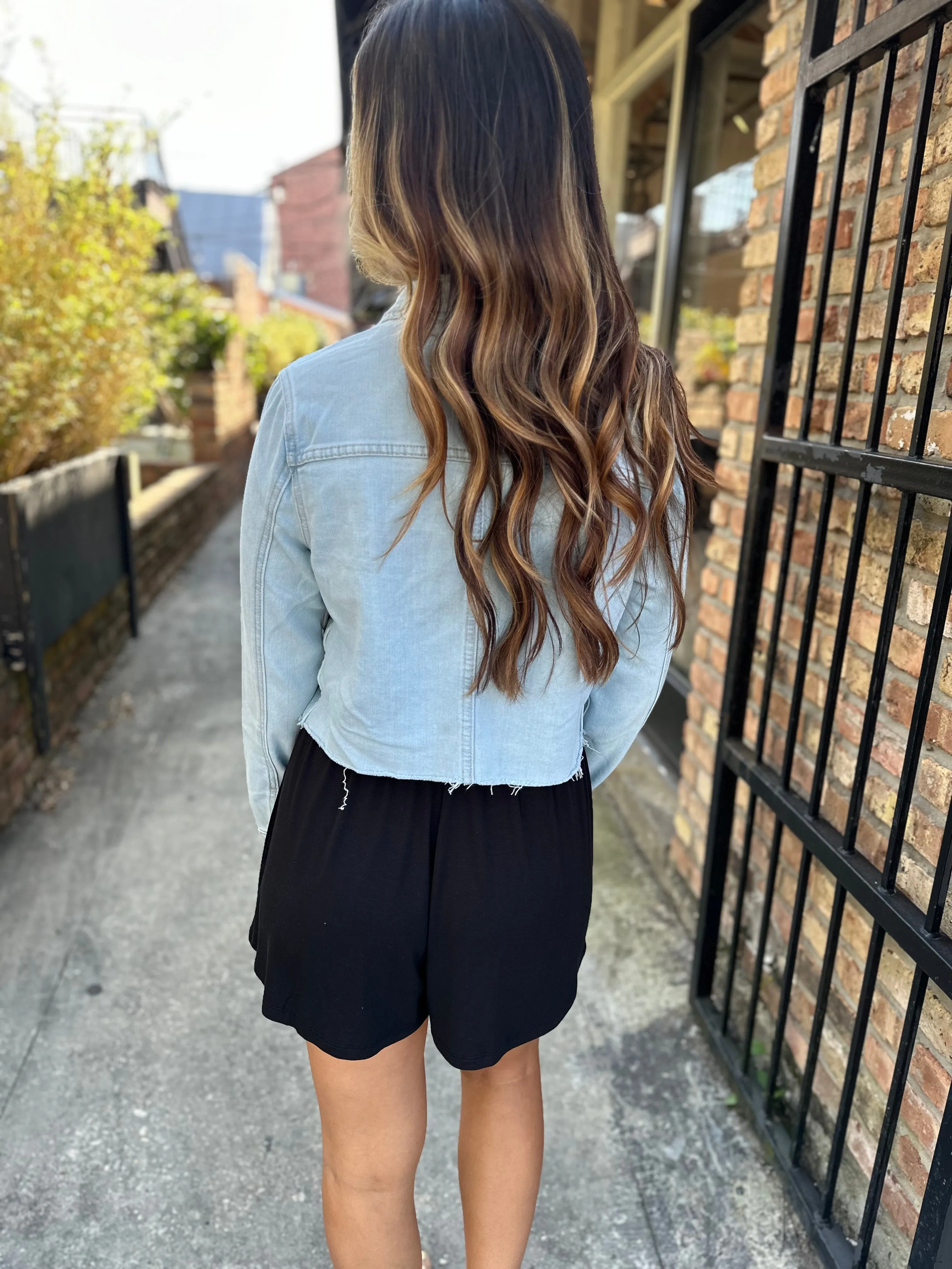 Fray Fitted Denim Jacket- Light Denim