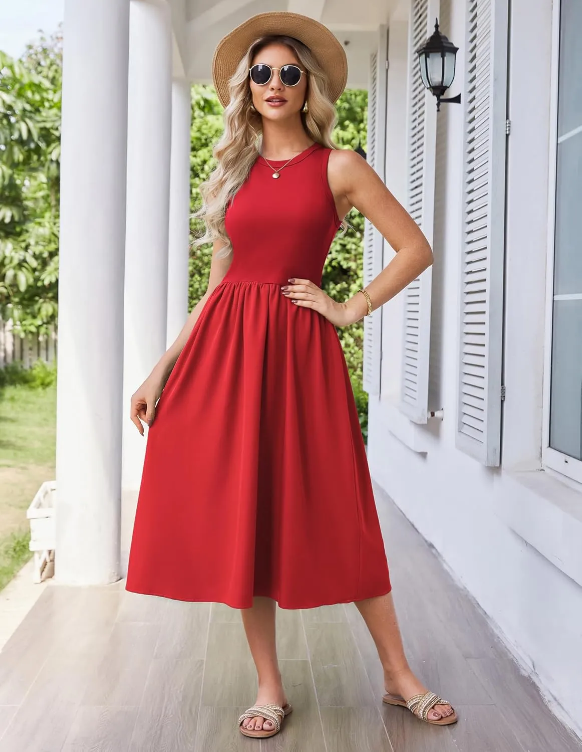 GRACE KARIN Womens Summer Dress Sleeveless Tank Dress Boho Casual Beach Vacation A Line Midi Dress with Pockets
