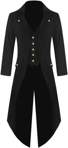 Ivay Mens Gothic Tailcoat Jacket Vintage Black Steampunk VTG Victorian Long Coat