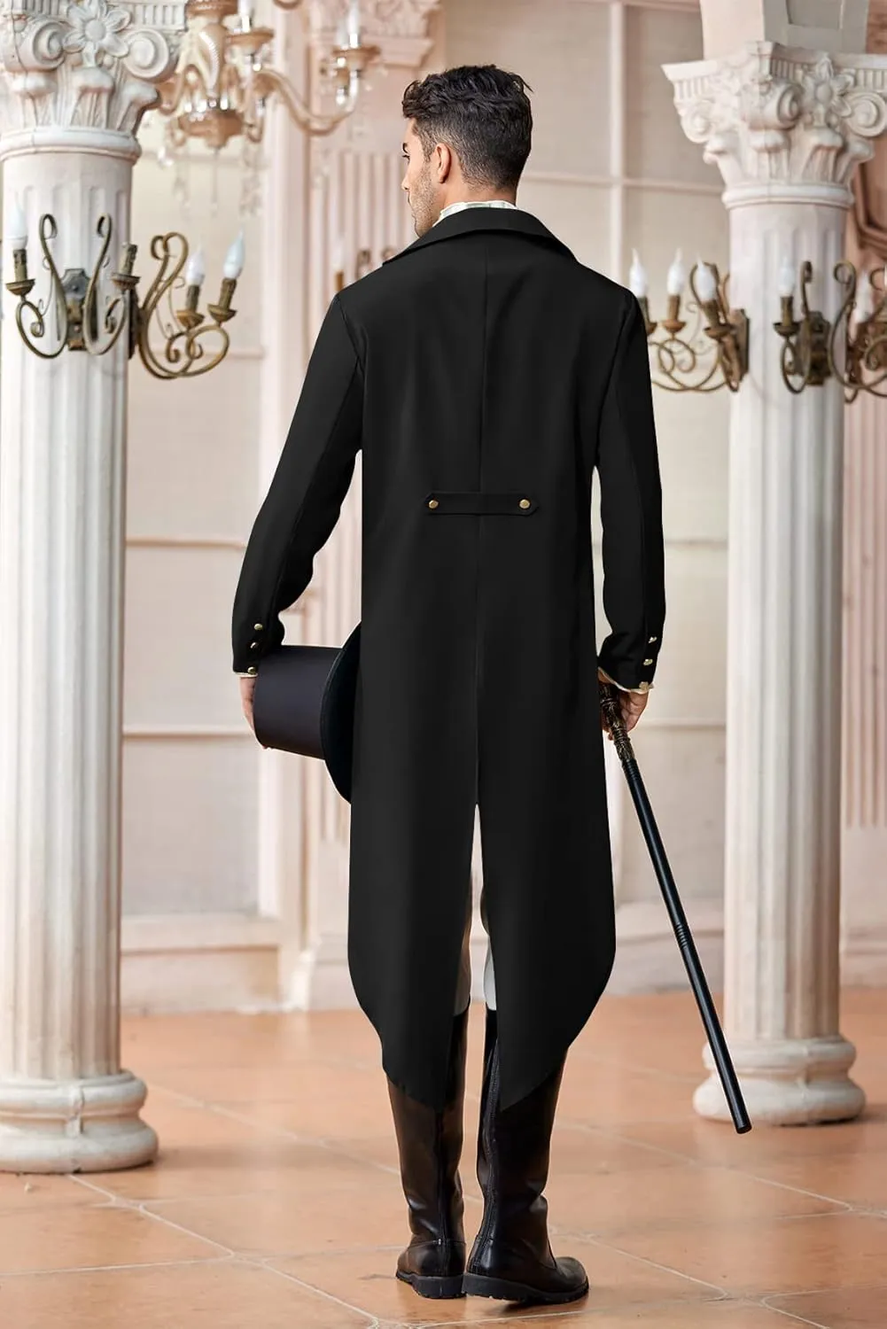 Ivay Mens Gothic Tailcoat Jacket Vintage Black Steampunk VTG Victorian Long Coat
