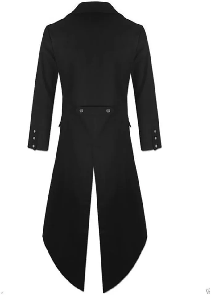 Ivay Mens Gothic Tailcoat Jacket Vintage Black Steampunk VTG Victorian Long Coat