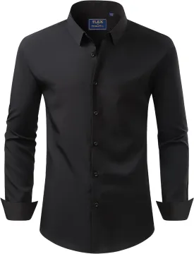 J.VER Men's Dress Shirts Stretch Long Sleeve Formal Shirt Solid Business Casual Button Down Shirts for Wedding Prom