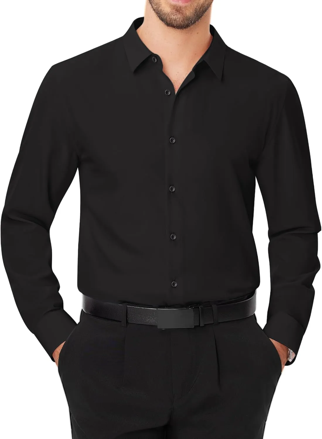 J.VER Men's Dress Shirts Stretch Long Sleeve Formal Shirt Solid Business Casual Button Down Shirts for Wedding Prom