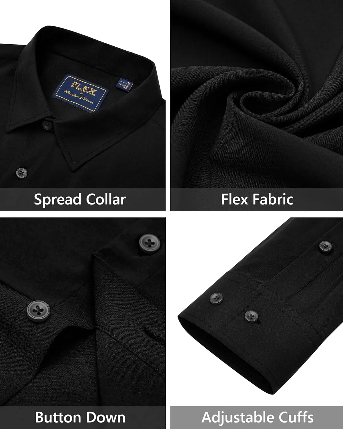 J.VER Men's Dress Shirts Stretch Long Sleeve Formal Shirt Solid Business Casual Button Down Shirts for Wedding Prom
