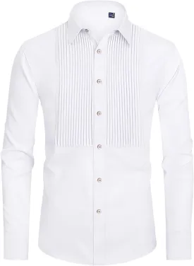 J.VER Men's Tuxedo Shirt Formal Dress Shirt Pleated Long Sleeve Button Down Shirts for Prom Party Wedding