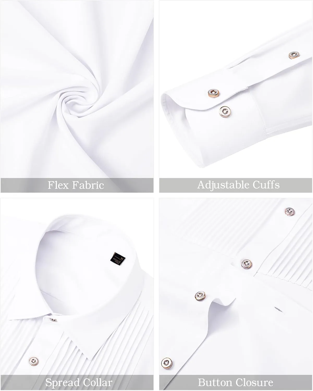 J.VER Men's Tuxedo Shirt Formal Dress Shirt Pleated Long Sleeve Button Down Shirts for Prom Party Wedding